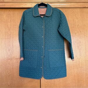 Lands' End Insulated Reversible Barn Chore Coat Size Small Green Orange Plaid